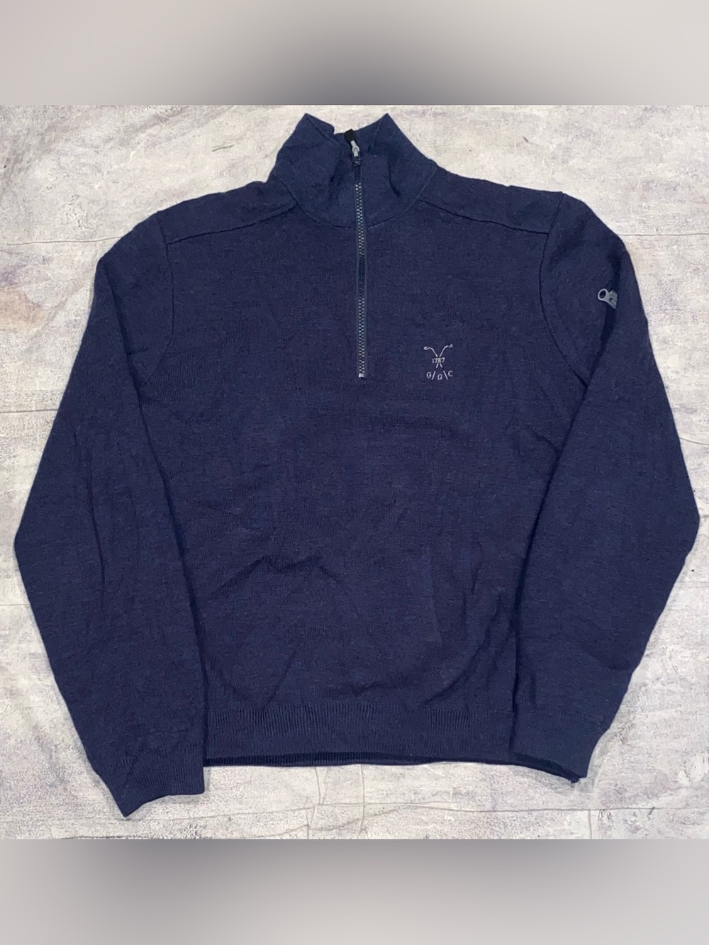 Ivanhoe Sweden 100% Wool Knit 1/4 Quarter Zip Up Sweater Men’s L Logo Embroidery